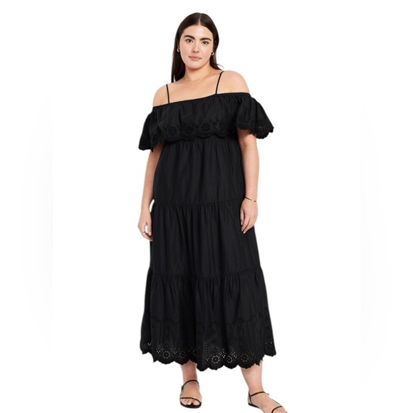 Old Navy New Black Eyelet Maxi Swing Dress XXL Festival Hippie Boho Peasant - Picture 4 of 10
